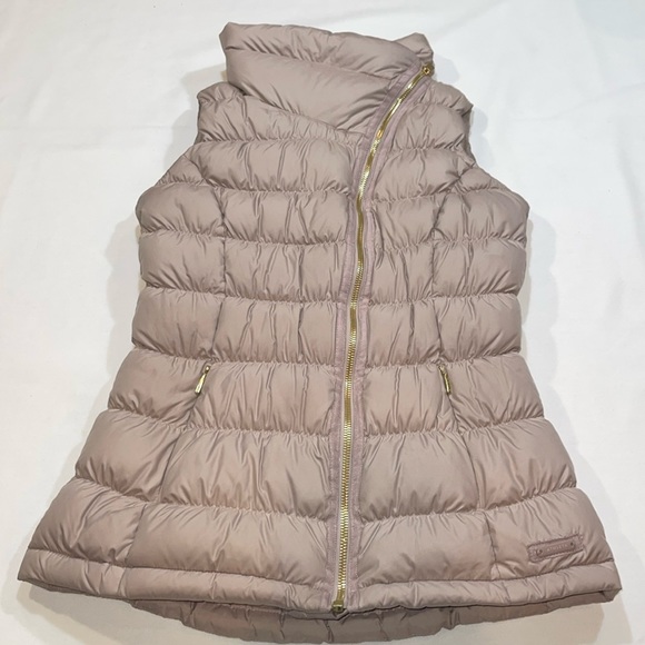 ATHLETA Taupe Goose Down Puffer Vest • XXS • Warm Quilted Zip Front High Collar - Picture 2 of 9